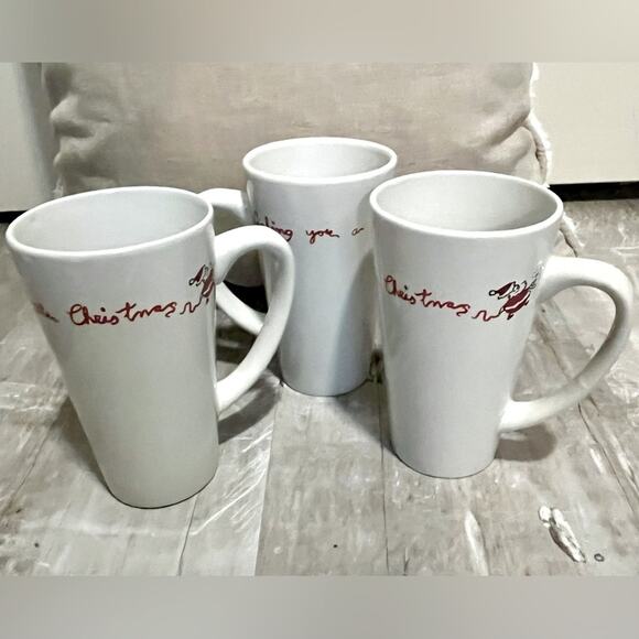 “Wishing You a Merry Christmas” tall cocoa mugs, set of 3 - Picture 1 of 6